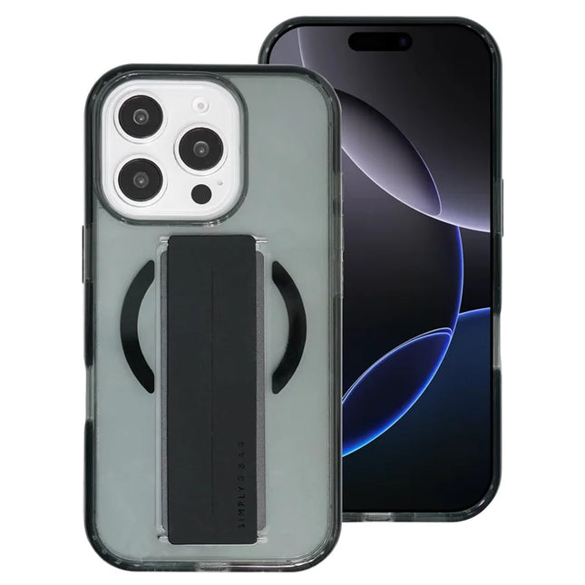 SIMPLY ROAR For iPhone 16 Pro Max Phone Case Compatible with MagSafe Finger Strap PC + TPU Back Cover - Black