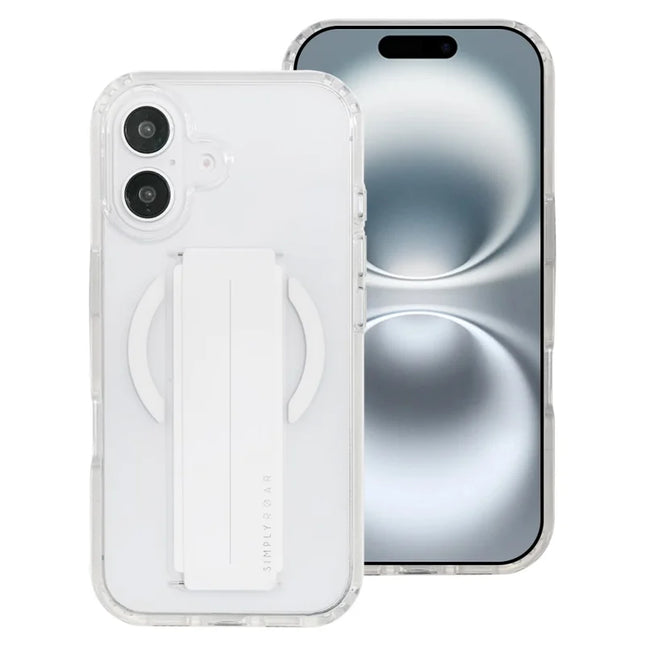 SIMPLY ROAR For iPhone 16 Plus Phone Case Compatible with MagSafe Finger Strap PC + TPU Back Cover - White