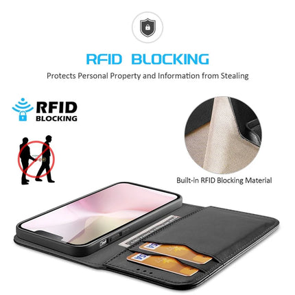 For iPhone 16e Case DUX DUCIS Hivo Series Cowhide Leather RFID Blocking Wallet Stand Flip Phone Cover