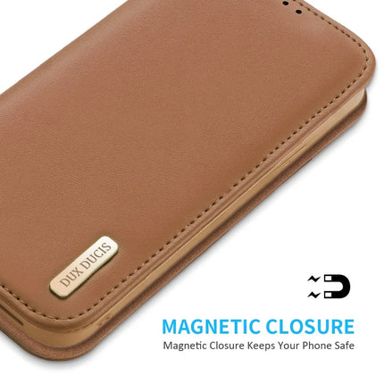 For iPhone 16e Case DUX DUCIS Hivo Series Cowhide Leather RFID Blocking Wallet Stand Flip Phone Cover