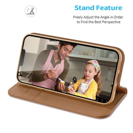 For iPhone 16e Case DUX DUCIS Hivo Series Cowhide Leather RFID Blocking Wallet Stand Flip Phone Cover