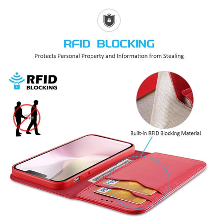 For iPhone 16e Case DUX DUCIS Hivo Series Cowhide Leather RFID Blocking Wallet Stand Flip Phone Cover