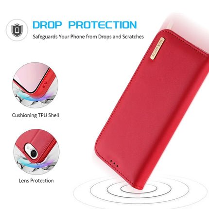 For iPhone 16e Case DUX DUCIS Hivo Series Cowhide Leather RFID Blocking Wallet Stand Flip Phone Cover