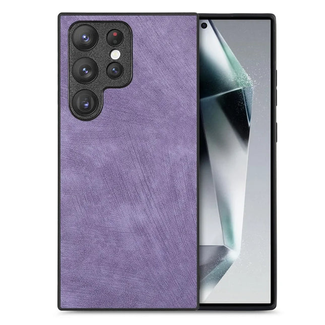 For Samsung Galaxy S23 Ultra Case Shockproof Slim Retro Leather Phone Back Cover - Purple