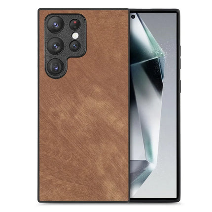For Samsung Galaxy S23 Ultra Case Shockproof Slim Retro Leather Phone Back Cover - Brown