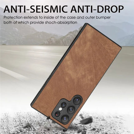 For Samsung Galaxy S23 Ultra Case Shockproof Slim Retro Leather Phone Back Cover