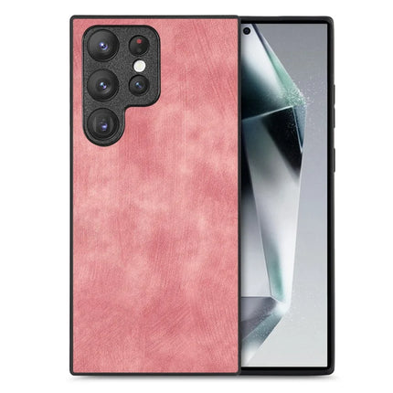 For Samsung Galaxy S23 Ultra Case Shockproof Slim Retro Leather Phone Back Cover - Pink