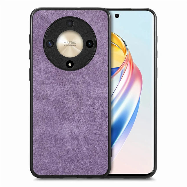 For Honor X9b 5G Case Shockproof Slim Retro Leather Phone Back Cover - Purple