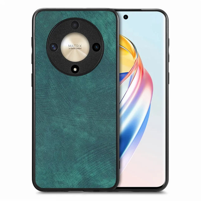 For Honor X9b 5G Case Shockproof Slim Retro Leather Phone Back Cover - Green