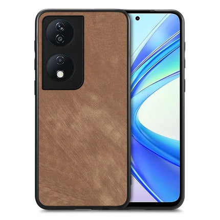 For Honor X7b 4G Case Shockproof Slim Retro Leather Phone Back Cover - Brown