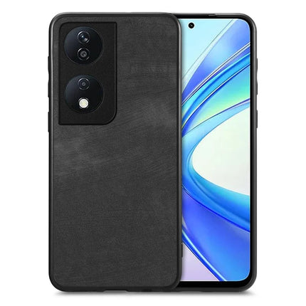 For Honor X7b 4G Case Shockproof Slim Retro Leather Phone Back Cover - Black