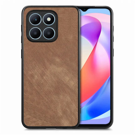 For Honor X6a 4G Case Shockproof Slim Retro Leather Phone Back Cover - Brown