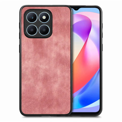 For Honor X6a 4G Case Shockproof Slim Retro Leather Phone Back Cover - Pink