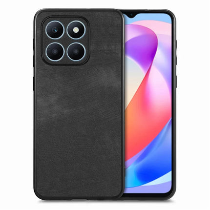 For Honor X6a 4G Case Shockproof Slim Retro Leather Phone Back Cover - Black