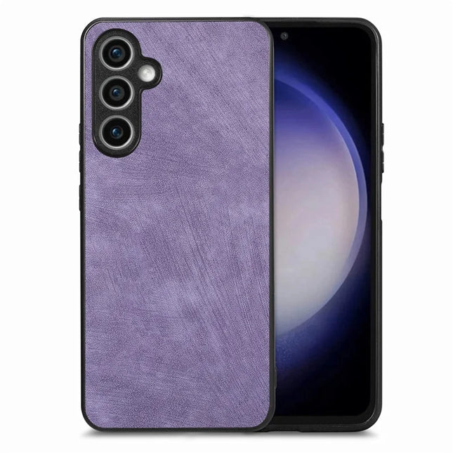 For Samsung Galaxy S23 FE Case Shockproof Slim Retro Leather Phone Back Cover - Purple