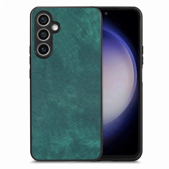 For Samsung Galaxy S23 FE Case Shockproof Slim Retro Leather Phone Back Cover - Green