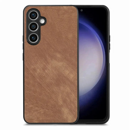 For Samsung Galaxy S23 FE Case Shockproof Slim Retro Leather Phone Back Cover - Brown