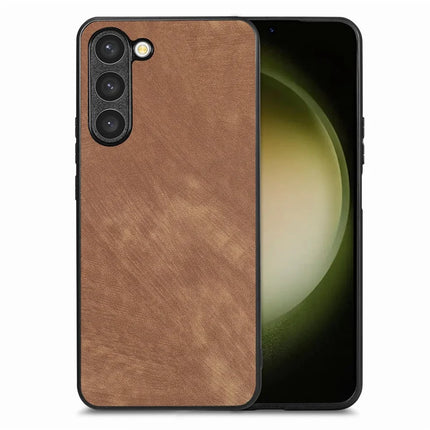 For Samsung Galaxy S23 Case Shockproof Slim Retro Leather Phone Back Cover - Brown