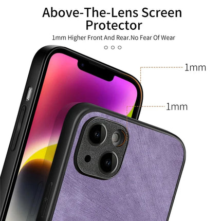 For iPhone 14 Case Shockproof Slim Retro Leather Phone Back Cover