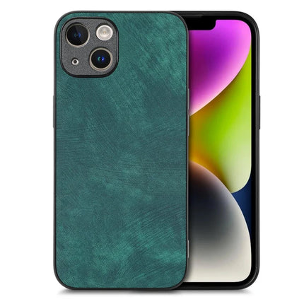 For iPhone 14 Case Shockproof Slim Retro Leather Phone Back Cover - Green