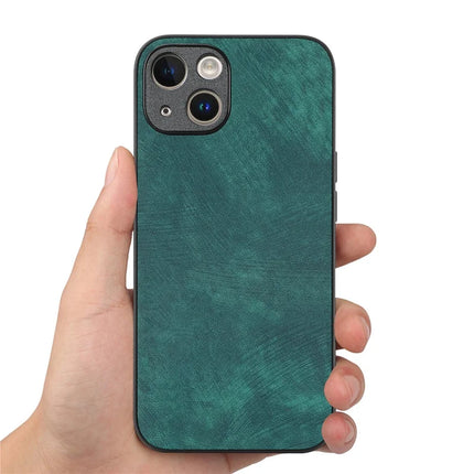 For iPhone 14 Case Shockproof Slim Retro Leather Phone Back Cover