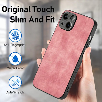 For iPhone 14 Case Shockproof Slim Retro Leather Phone Back Cover