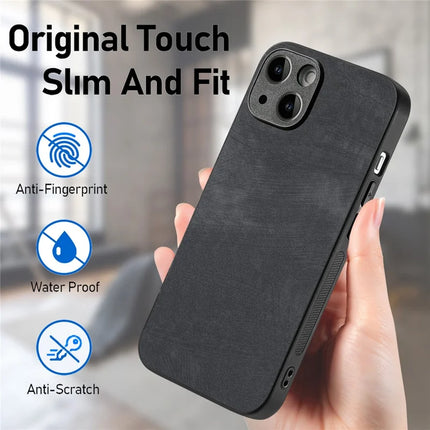 For iPhone 14 Case Shockproof Slim Retro Leather Phone Back Cover