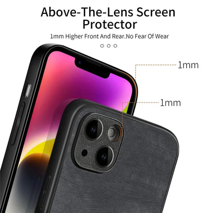 For iPhone 14 Case Shockproof Slim Retro Leather Phone Back Cover