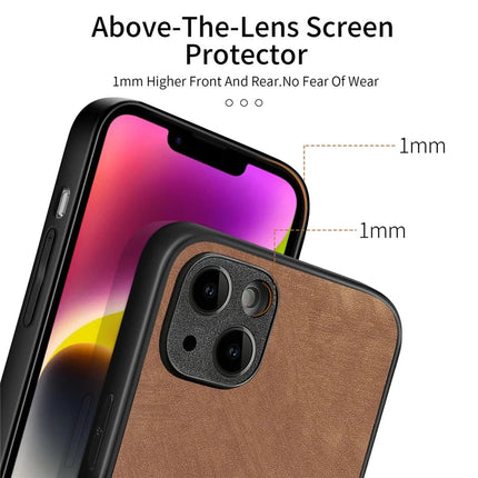 For iPhone 13 6.1 inch Case Shockproof Slim Retro Leather Phone Back Cover