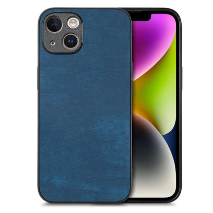 For iPhone 13 6.1 inch Case Shockproof Slim Retro Leather Phone Back Cover - Blue