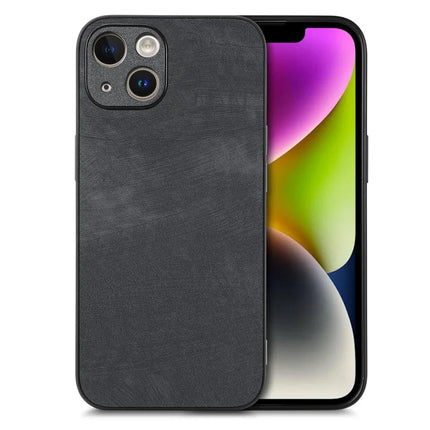 For iPhone 13 6.1 inch Case Shockproof Slim Retro Leather Phone Back Cover - Black