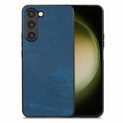 For Samsung Galaxy S22 5G Case Shockproof Slim Retro Leather Phone Back Cover - Blue