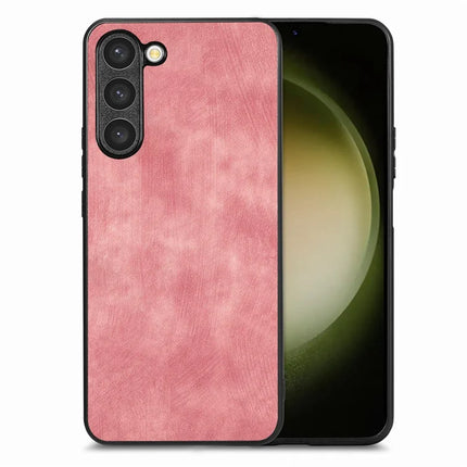 For Samsung Galaxy S22 5G Case Shockproof Slim Retro Leather Phone Back Cover - Pink