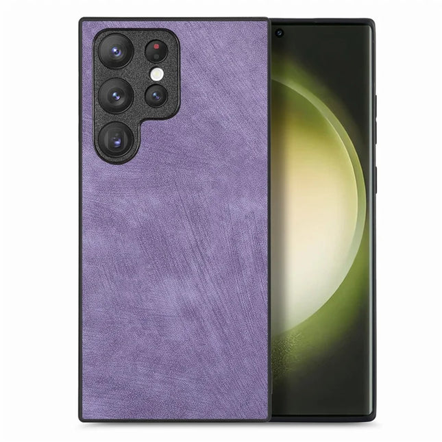 For Samsung Galaxy S22 Ultra 5G Case Shockproof Slim Retro Leather Phone Back Cover - Purple