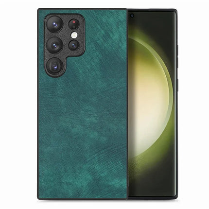 For Samsung Galaxy S22 Ultra 5G Case Shockproof Slim Retro Leather Phone Back Cover - Green