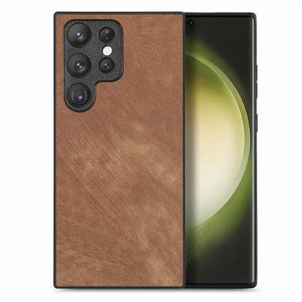 For Samsung Galaxy S22 Ultra 5G Case Shockproof Slim Retro Leather Phone Back Cover - Brown