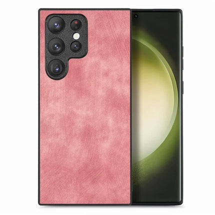 For Samsung Galaxy S22 Ultra 5G Case Shockproof Slim Retro Leather Phone Back Cover - Pink