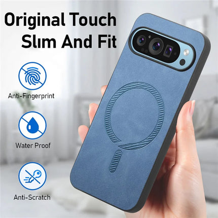 For Google Pixel 9 Pro / Google Pixel 9 Leather Back Case Compatible with MagSafe Skin-touch Phone Cover