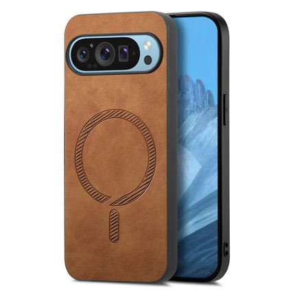 For Google Pixel 9 Pro / Google Pixel 9 Leather Back Case Compatible with MagSafe Skin-touch Phone Cover - Brown