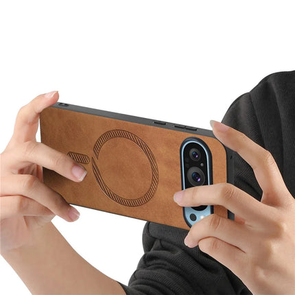 For Google Pixel 9 Pro / Google Pixel 9 Leather Back Case Compatible with MagSafe Skin-touch Phone Cover