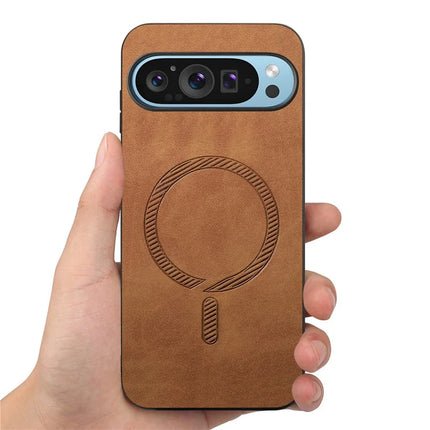 For Google Pixel 9 Pro / Google Pixel 9 Leather Back Case Compatible with MagSafe Skin-touch Phone Cover