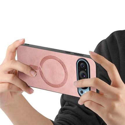 For Google Pixel 9 Pro / Google Pixel 9 Leather Back Case Compatible with MagSafe Skin-touch Phone Cover