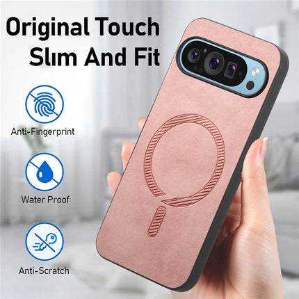For Google Pixel 9 Pro / Google Pixel 9 Leather Back Case Compatible with MagSafe Skin-touch Phone Cover