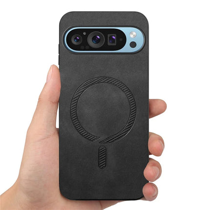 For Google Pixel 9 Pro / Google Pixel 9 Leather Back Case Compatible with MagSafe Skin-touch Phone Cover