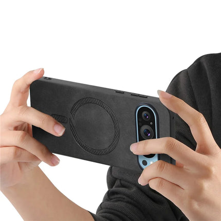 For Google Pixel 9 Pro / Google Pixel 9 Leather Back Case Compatible with MagSafe Skin-touch Phone Cover