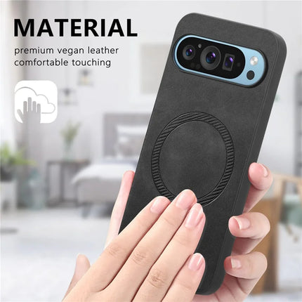For Google Pixel 9 Pro / Google Pixel 9 Leather Back Case Compatible with MagSafe Skin-touch Phone Cover