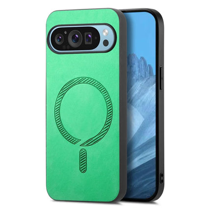 For Google Pixel 9 Pro / Google Pixel 9 Leather Back Case Compatible with MagSafe Skin-touch Phone Cover - Green