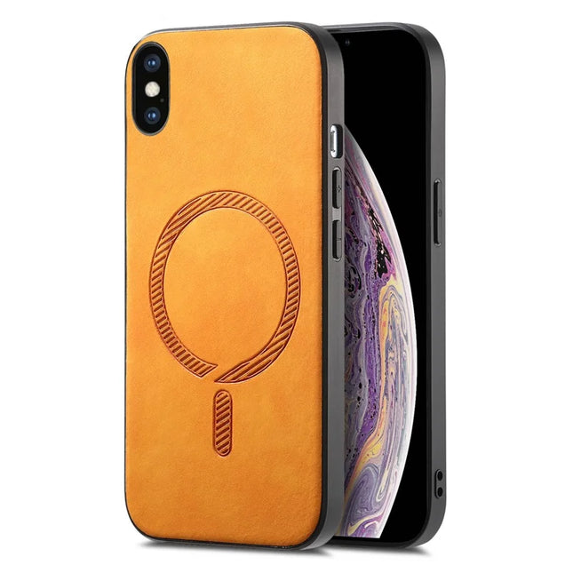 For iPhone XS Max 6.5 inch Leather Back Case Compatible with MagSafe Skin-touch Phone Cover - Yellow