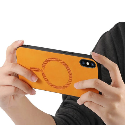For iPhone XS Max 6.5 inch Leather Back Case Compatible with MagSafe Skin-touch Phone Cover