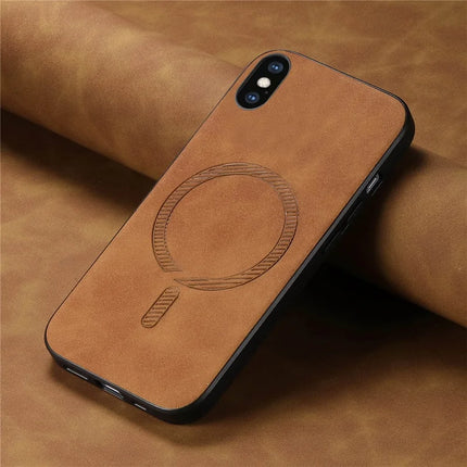 For iPhone XS Max 6.5 inch Leather Back Case Compatible with MagSafe Skin-touch Phone Cover